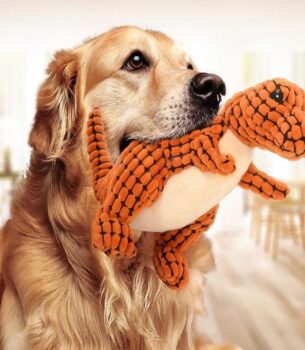 "Giant Dinosaur Plush Dog Toy – Interactive, Chew-Resistant